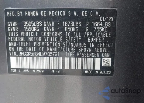 2020 Honda Fit Ex z USA, uszkodzony, nr VIN 3HGGK5H84LM705791